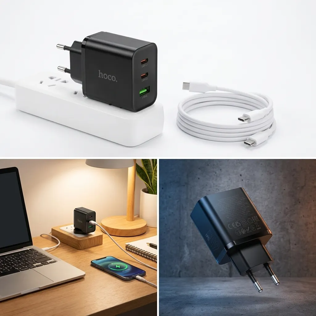 Chargeur HOCO N75 65W GaN USB-C PD + USB-A Rapide