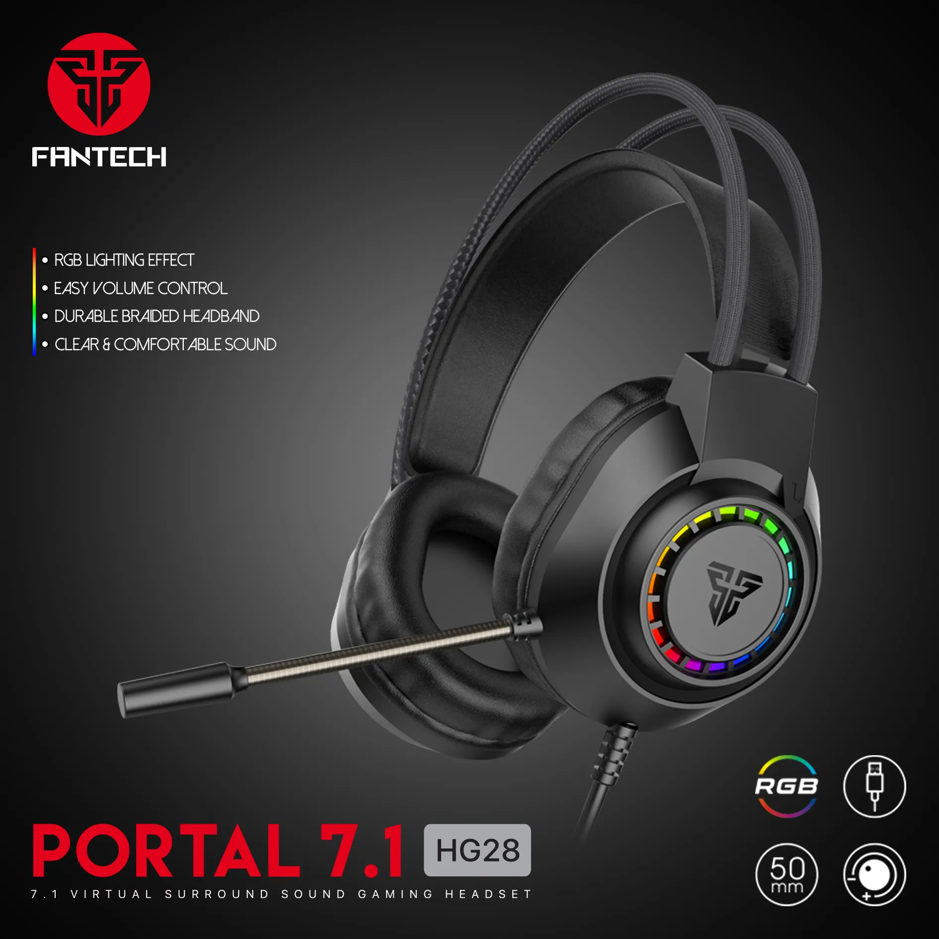 Casque Gaming Fantech HG28 Portal 7.1 RGB USB