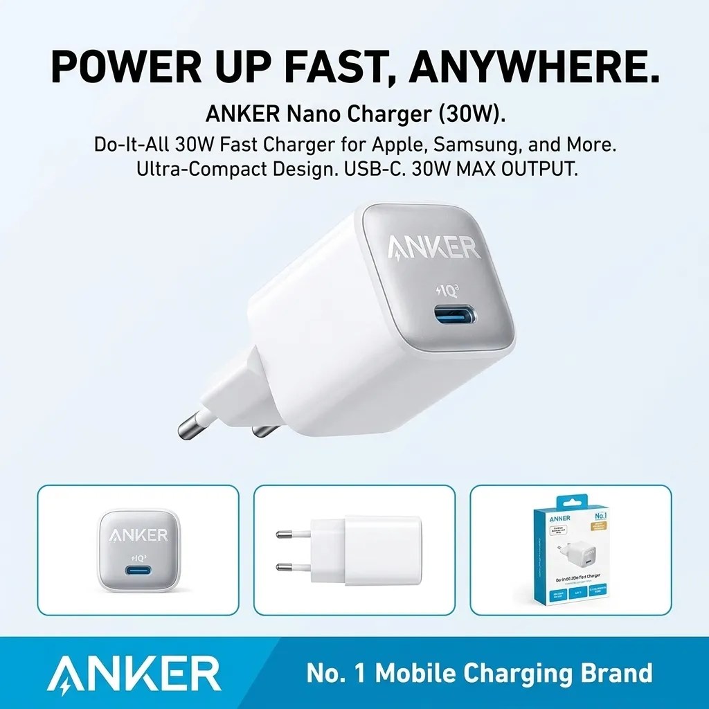 Anker 511 Nano 3 30W A2147 Tunisie &ndash; Chargeur USB-C GaN
