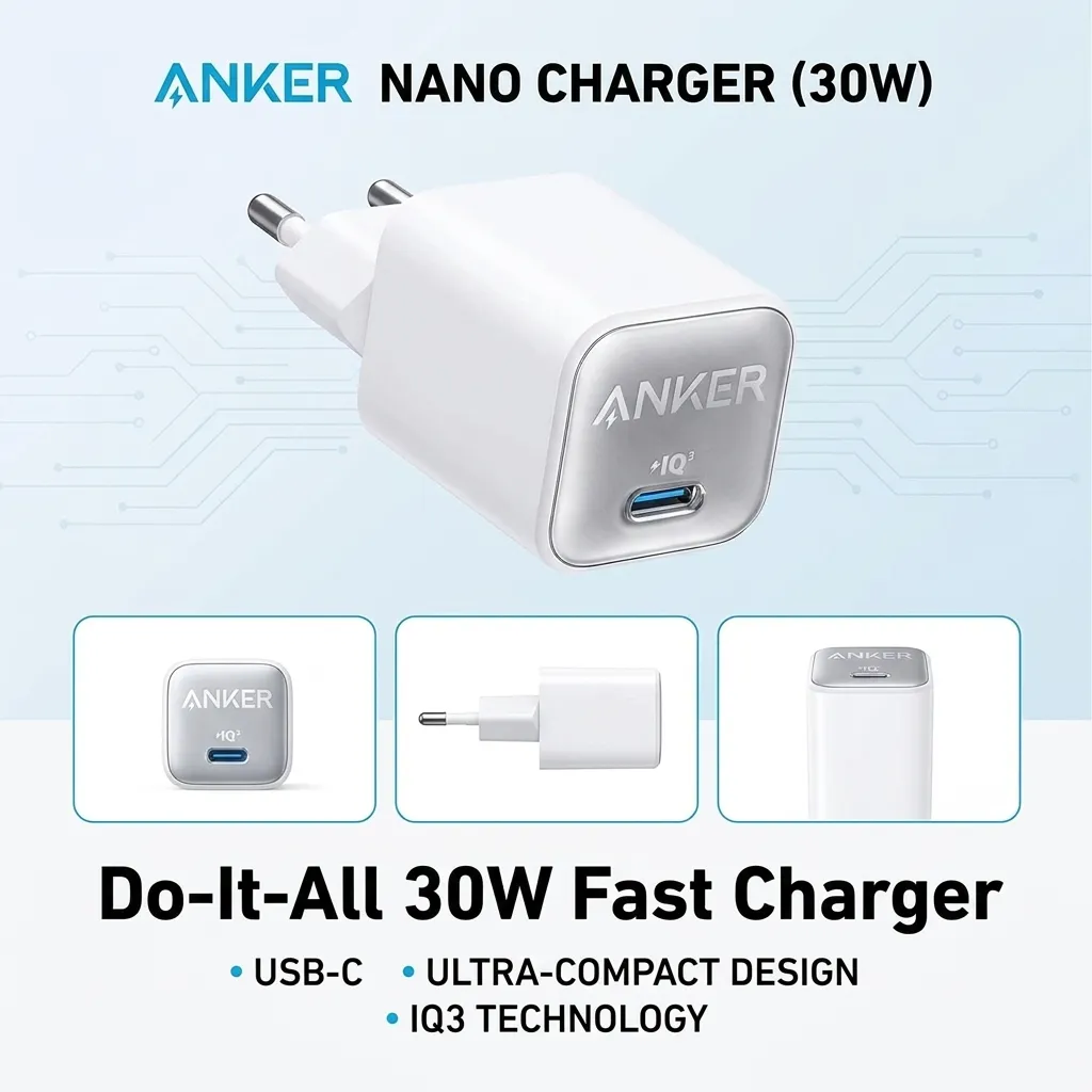 Anker 511 Nano 3 30W A2147 Tunisie &ndash; Chargeur USB-C GaN
