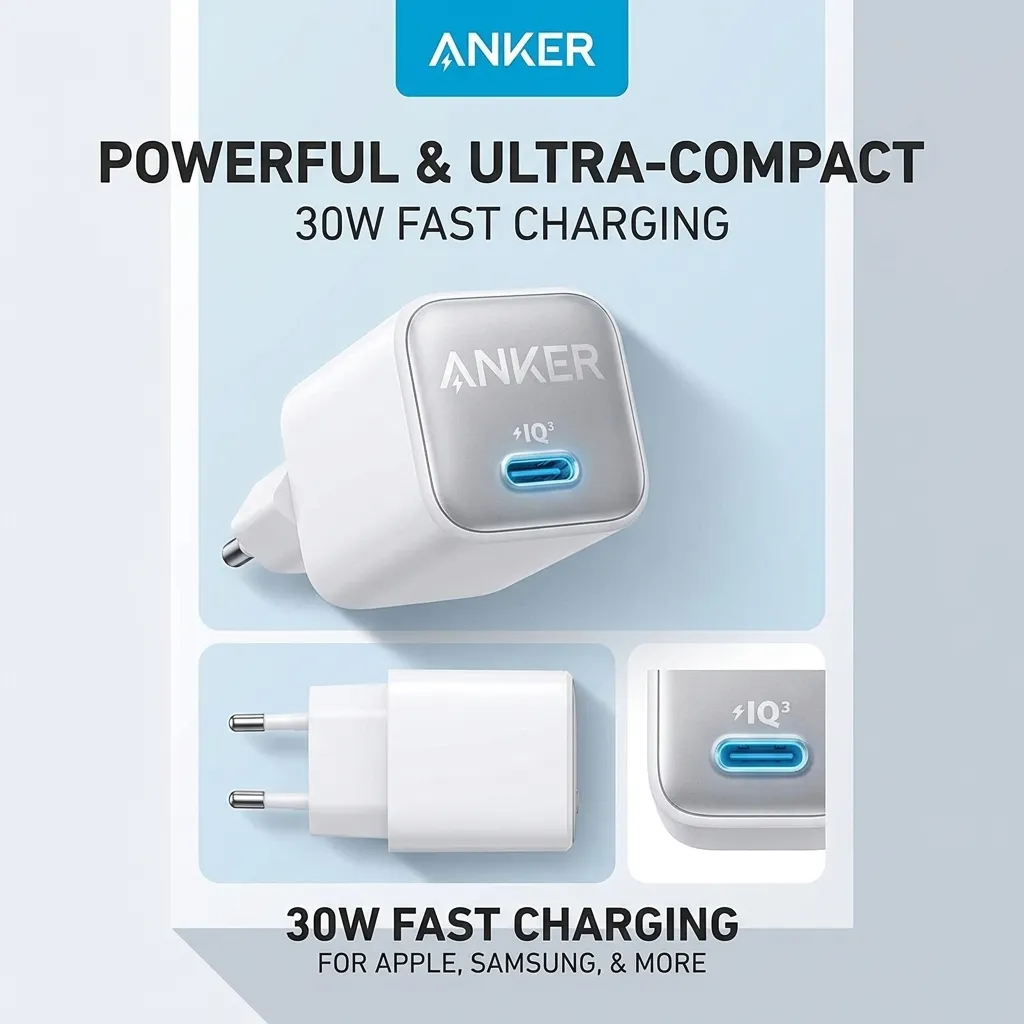 Anker 511 Nano 3 30W A2147 Tunisie &ndash; Chargeur USB-C GaN