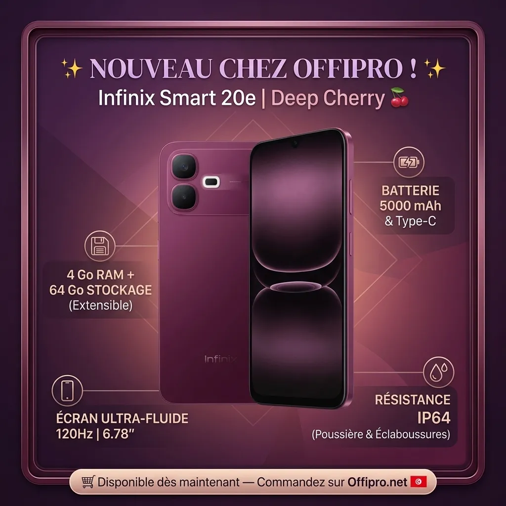 Infinix Smart 20E 4Go/64Go Deep Cherry &ndash; Prix Tunisie | OffiPro