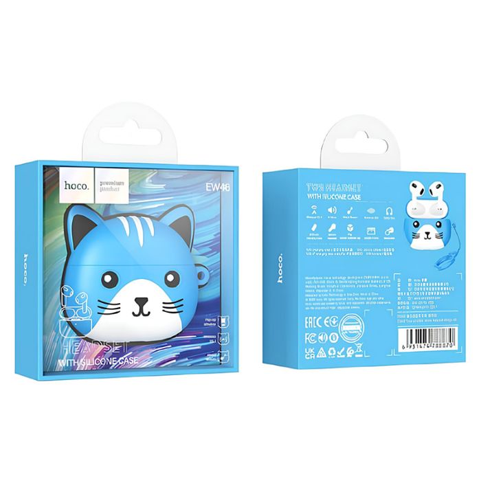 &Eacute;couteurs Sans Fil Hoco Ew46 Tws &Eacute;tui Chat - Bleu
