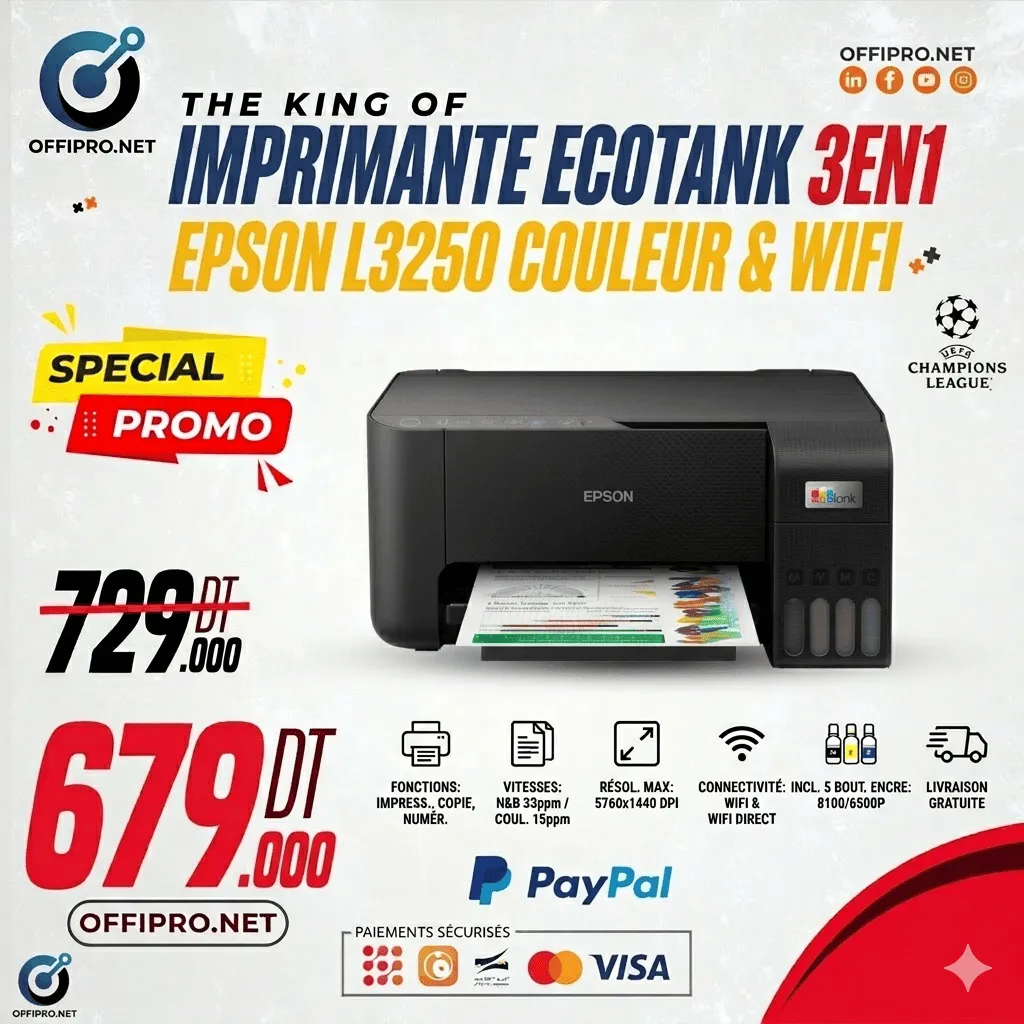 Imprimante À Réservoir Intégré Epson Ecotank L3250 3en1 Couleur Wifi