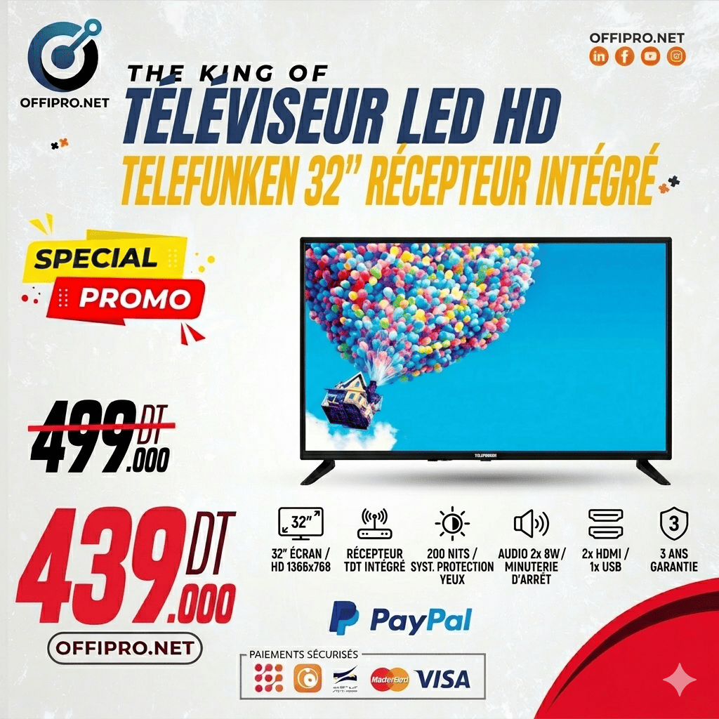 Tv Telefunken 32'' D6 Led Hd + Récepteur Intégré