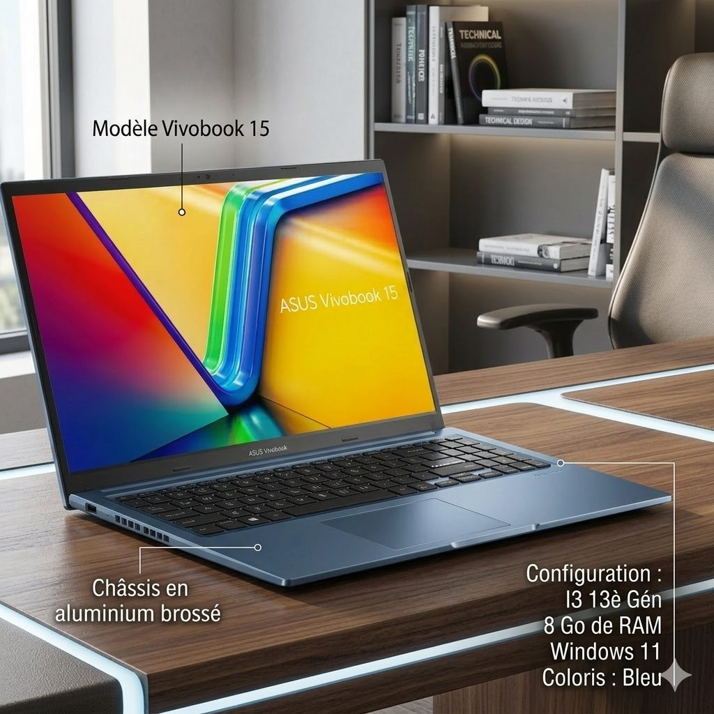 Asus Vivobook 15 X1504 / I3 13è Gén / 8 Go / Win11 / Bleu